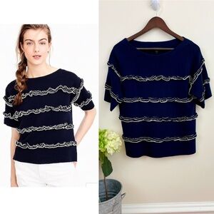 J. Crew Ruffle SS Boatneck Top/Sweater, EUC